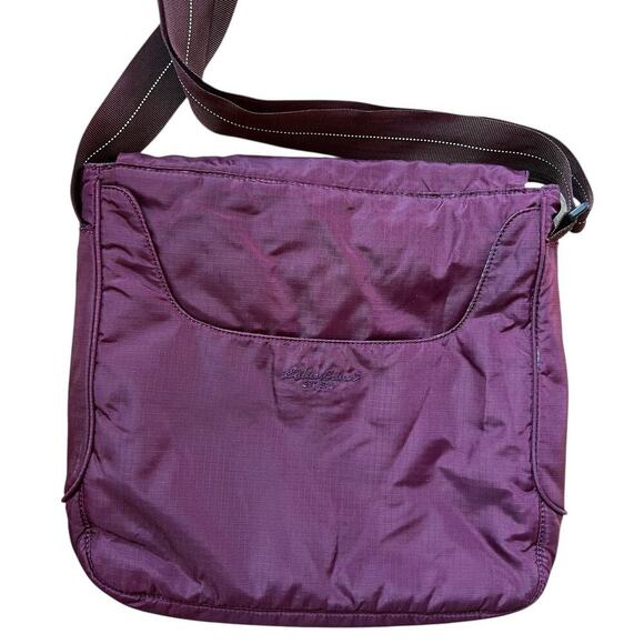 Eddie Bauer Plum Crossbody Messenger Bag Embroidered Flap - Picture 2 of 9